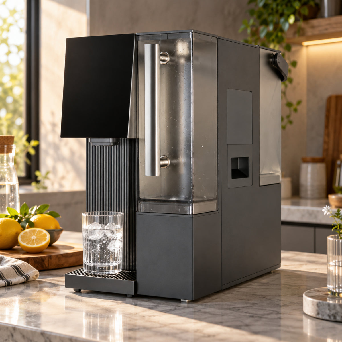 Purella Hydrosphere countertop water purifier with hot water, chilled water and ice maker